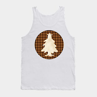 Christmas tree silhouette over a black and orange tile pattern Tank Top